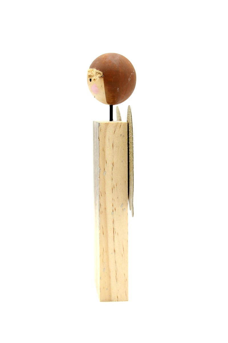 Angelo in Legno con trecce e ali dorate H19 - 1202521