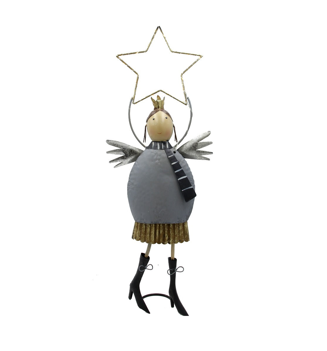 Angelo in metallo grigio con stella LED H68 - 1212921