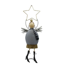 Angelo in metallo grigio con stella LED H68 - 1212921