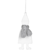 Decorazione Natalizia da Appendere Gnomo in Ceramica Bianca con Sciarpa in Lana - 4992141