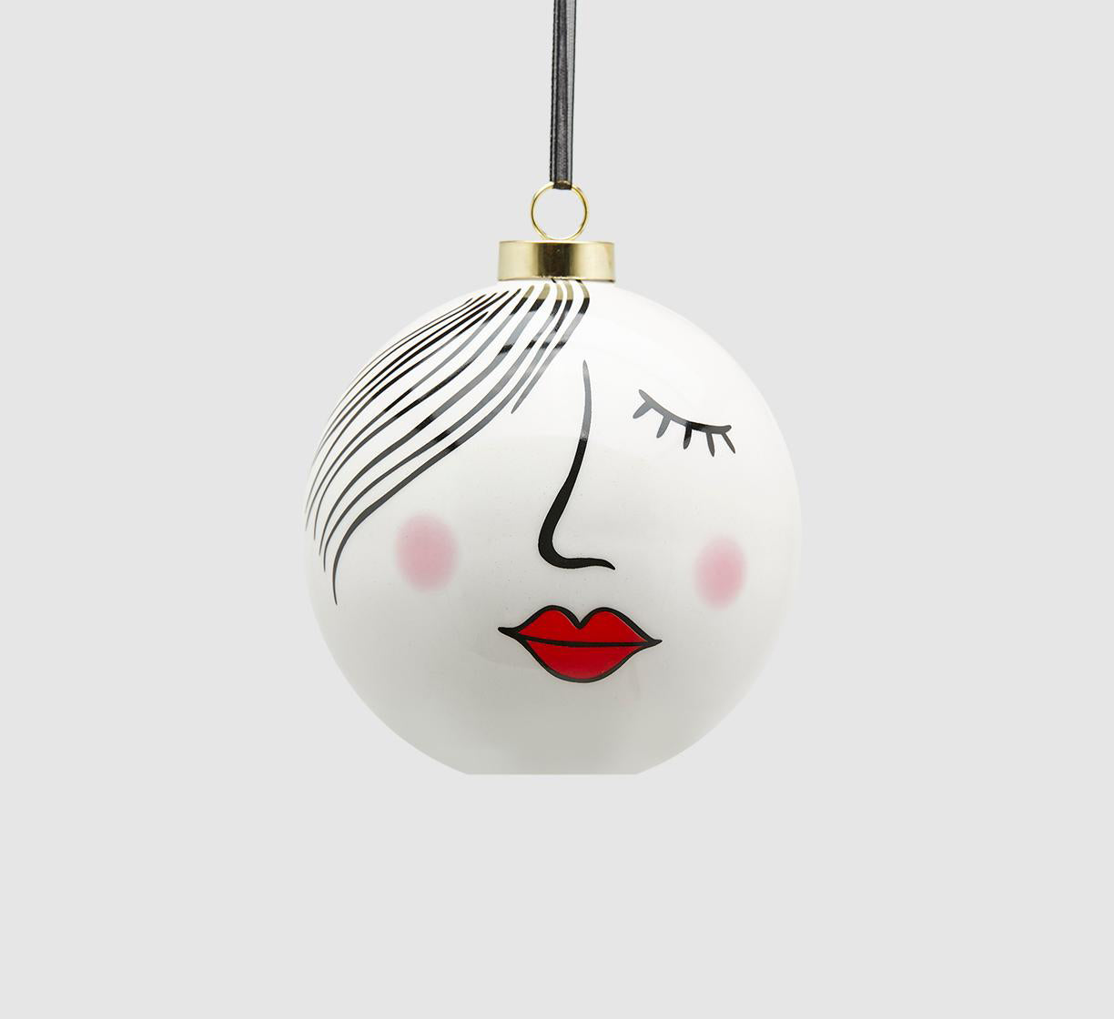 Palla Viso D9 : Pallina di Natale viso femminile in ceramica - 682373