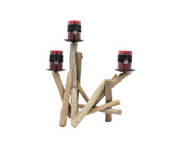 Portacandela con Rami in Legno Naturale - 91353