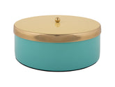 Present Time - Scatola Portaoggetti Funky Ø20,5 CM in Metallo Turchese con Coperchio Giallo e Oro - PT4254BL