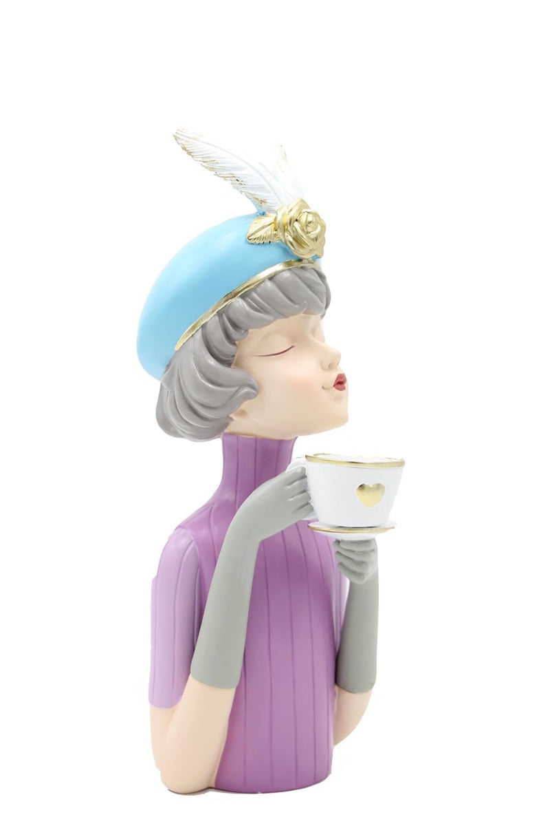 Scultura Mezzo Busto Donna con Tazzina di Caffè - YCY-Z018