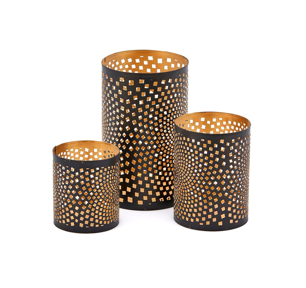Set 3Pz Portacandele cilindri in metallo traforato - 601883