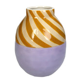 Vaso a Strisce Senape e Lilla in Ceramica H20,4 cm | Vai di design in ceramica colorata - KAL-1999