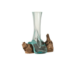 Vaso in vetro riciclato su legno naturale H30 - 1733