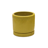 Vaso Glaze Righe Rotondo EDG in Terracotta Gialla H28 con Sottopiatto Integrato