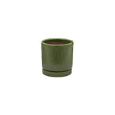 Vaso Glaze Righe Rotondo EDG in Terracotta Verde H16 con Sottopiatto Integrato