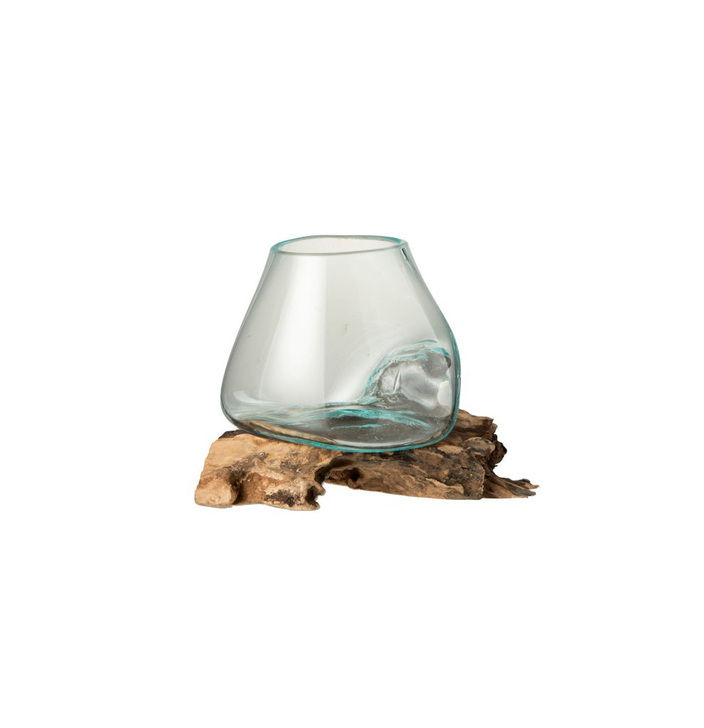 Vaso in vetro riciclato su legno naturale M - 1731