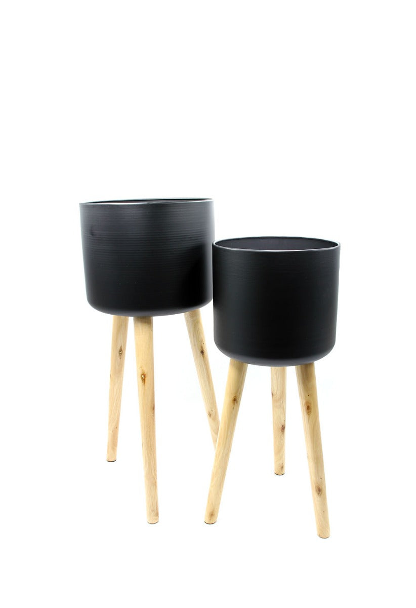 Vaso Metal Black : Portavaso in metallo su piedi di legno - CONFIG0173