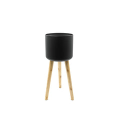 Vaso Metal Black H60 : Portavaso in metallo su piedi di legno - 9420509-94-M