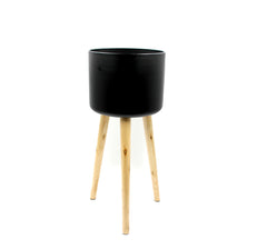 Vaso Metal Black H68 : Portavaso in metallo su piedi di legno - 9420509-94-L