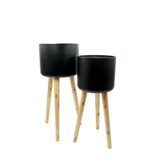 Vaso Metal Black : Portavaso in metallo su piedi di legno - CONFIG0173