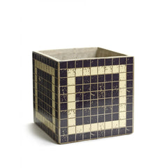 Cachepot Marie Mosaico blu riga avorio H15: vasi in cemento Serax - B7217003-Blu riga Avorio