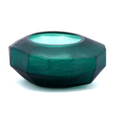 Vaso Poliedro Basso Verde - Vaso in vetro sfaccettato H15 X D34 - 107886,70