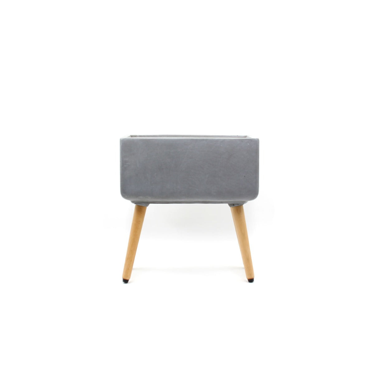 Vaso rettangolare in cemento e resina su gambe in legno H43 - 8420012-S