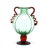 EDG Enzo De Gasperi Vaso Corinto in Vetro Verde Con Manici Ambra H42