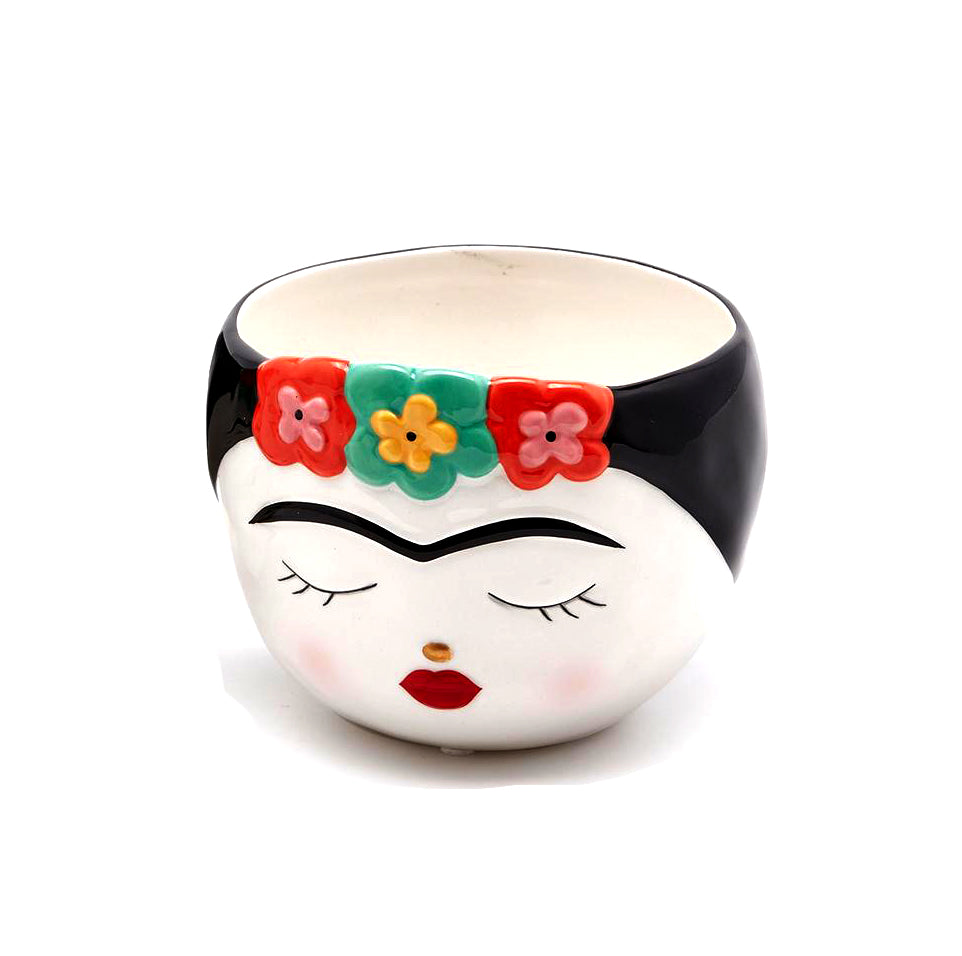 Vaso porta piante Frida Kahlo H10 Ø12 occhi chiusi - 015373,02