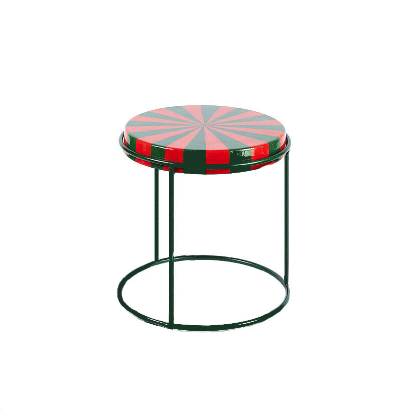 EDG - Enzo De Gasperi Tavolino in Metallo Rotondo Bicolore L H47 Rosso/Verde