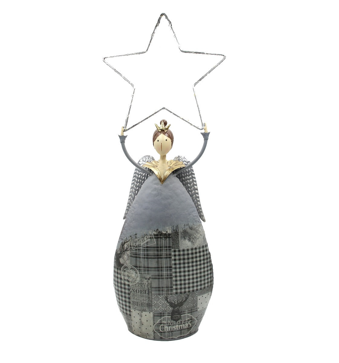 Angelo in metallo con stella LED Grigio H75 - 1201710