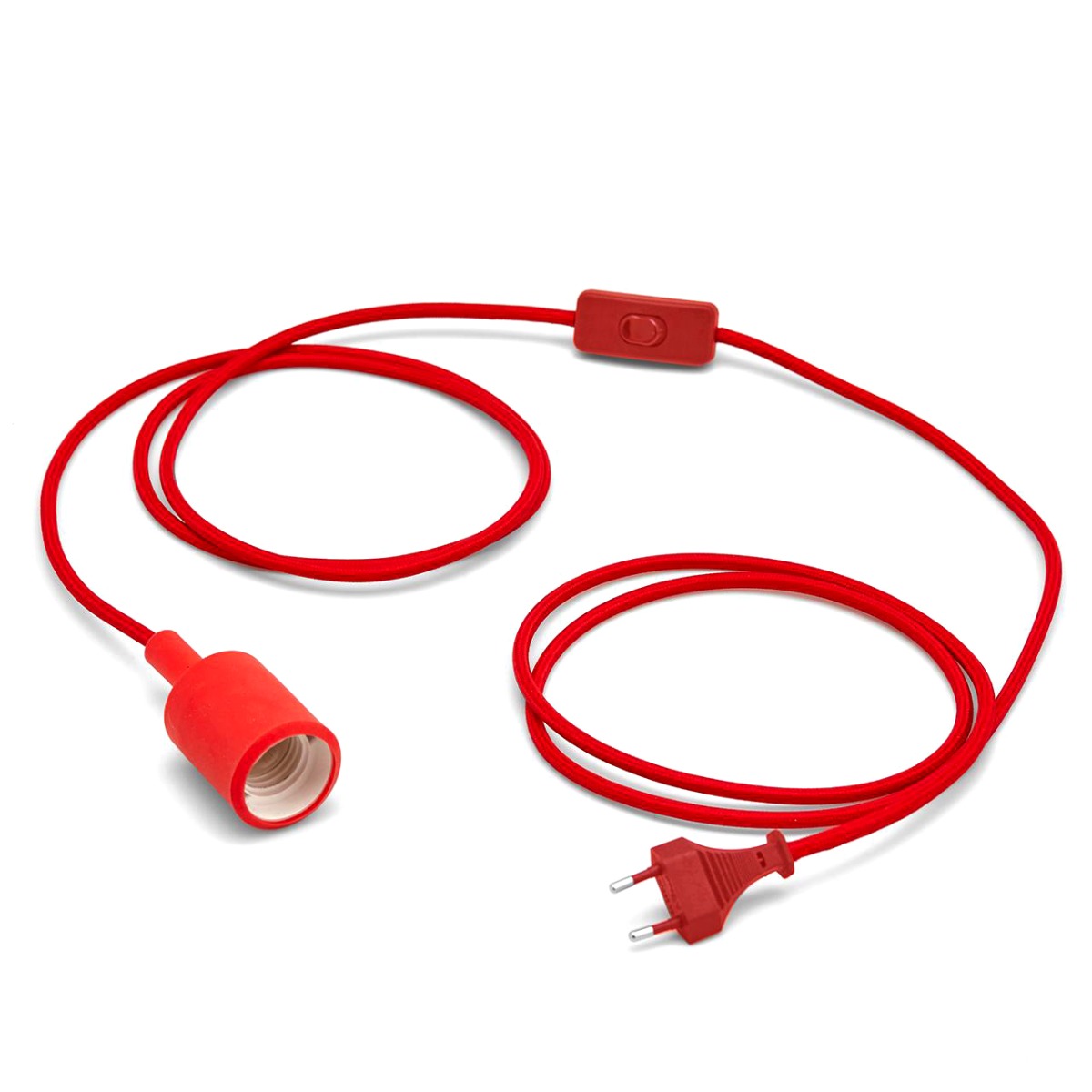 Portalampada in silicone con cavo tessile cotone rosso ed interruttore design vintage - 712498,40