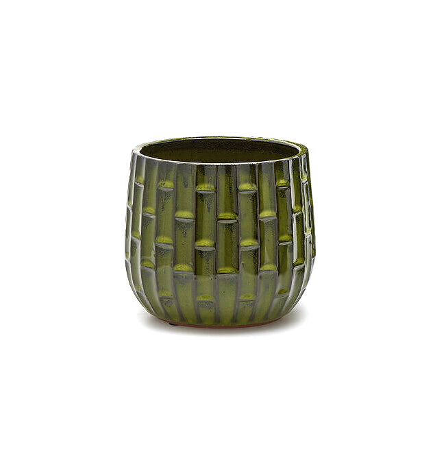 Vaso Cachepot Simil Bamboo in Terracotta Verde H21 D23 EDG Enzo De Gasperi