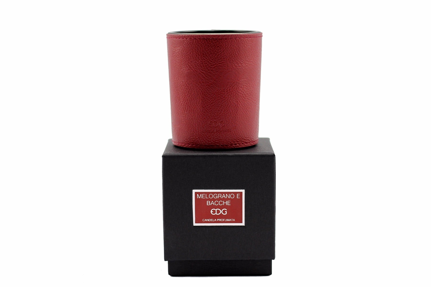 Melograno e Bacche: Candela profumata vetro e similpelle EDG - 615279,48