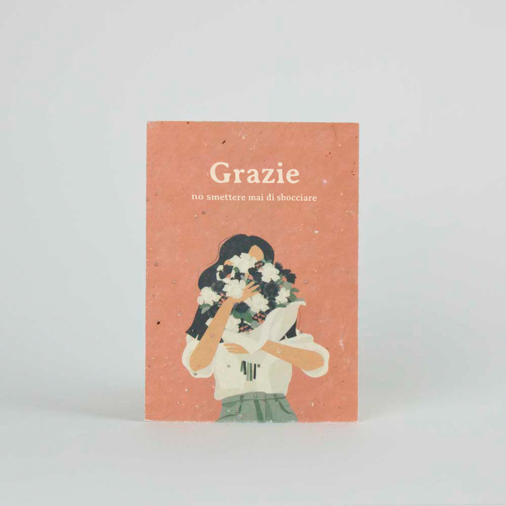 Cartolina Piantabile “Grazie” – Biglietto Ecologico con Semi di Fiori di Ontano