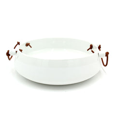 Ciotola in Ceramica Bianca con Manici in Cuoio - 4912977