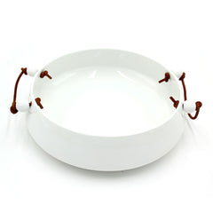 Ciotola in Ceramica Bianca con Manici in Cuoio - 4912977