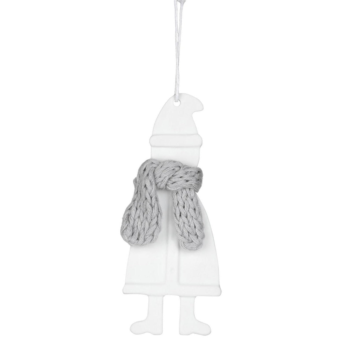 Decorazione Natalizia da Appendere Pupazzo di Neve in Ceramica Bianca con Sciarpa in Lana - 4992140