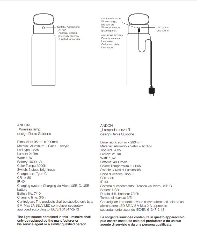 Lampada Ichendorf Andon Wireless &ndash; Vetro Trasparente e Alluminio Oro - 09390013