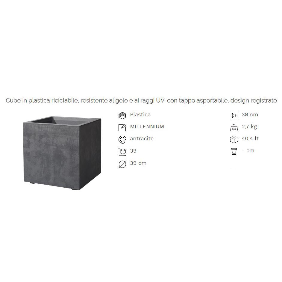 Vaso Millennium Cubo 39X39 | Vasi di design in plastica per esterno - CONFIG0350