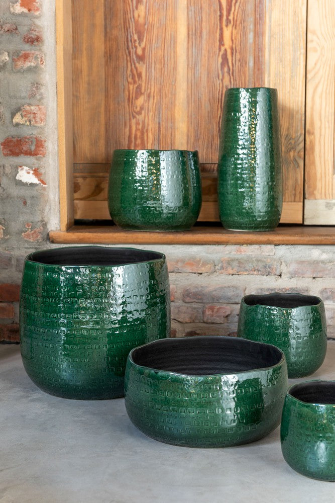 Vaso ciotola bassa in ceramica smaltata verde - 3319