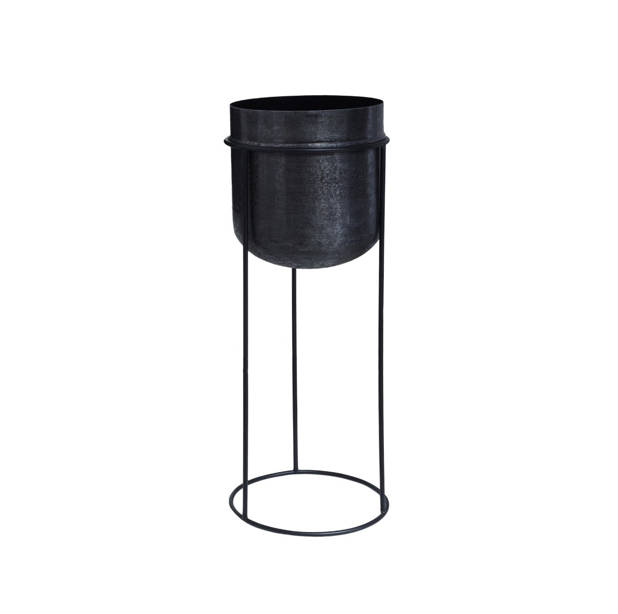 Portavaso in alluminio nero su piedistallo in ferro H74,5 - 704464,02