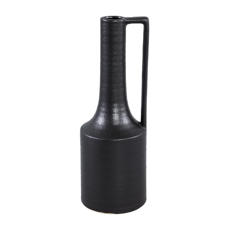 Vaso Rita Black H34 | Vaso in ceramica nera con manico - 713224