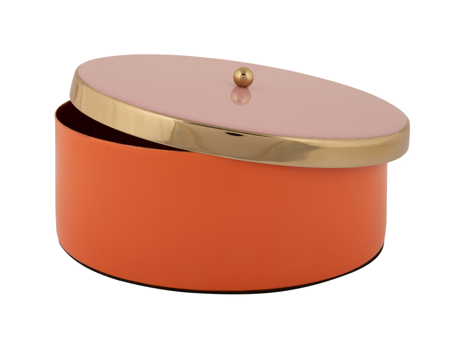 Present Time - Scatola Portaoggetti Funky &Oslash;20,5 CM in Metallo Arancione con Coperchio Rosa e Oro - PT4254OR