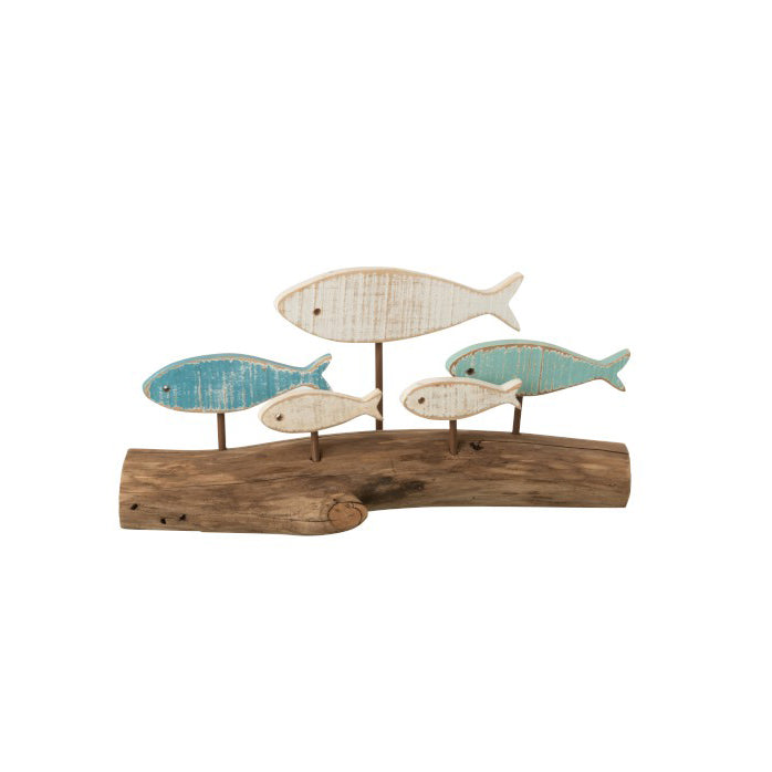 Scultura branco di pesci colorati su ramo di quercia S - 10524