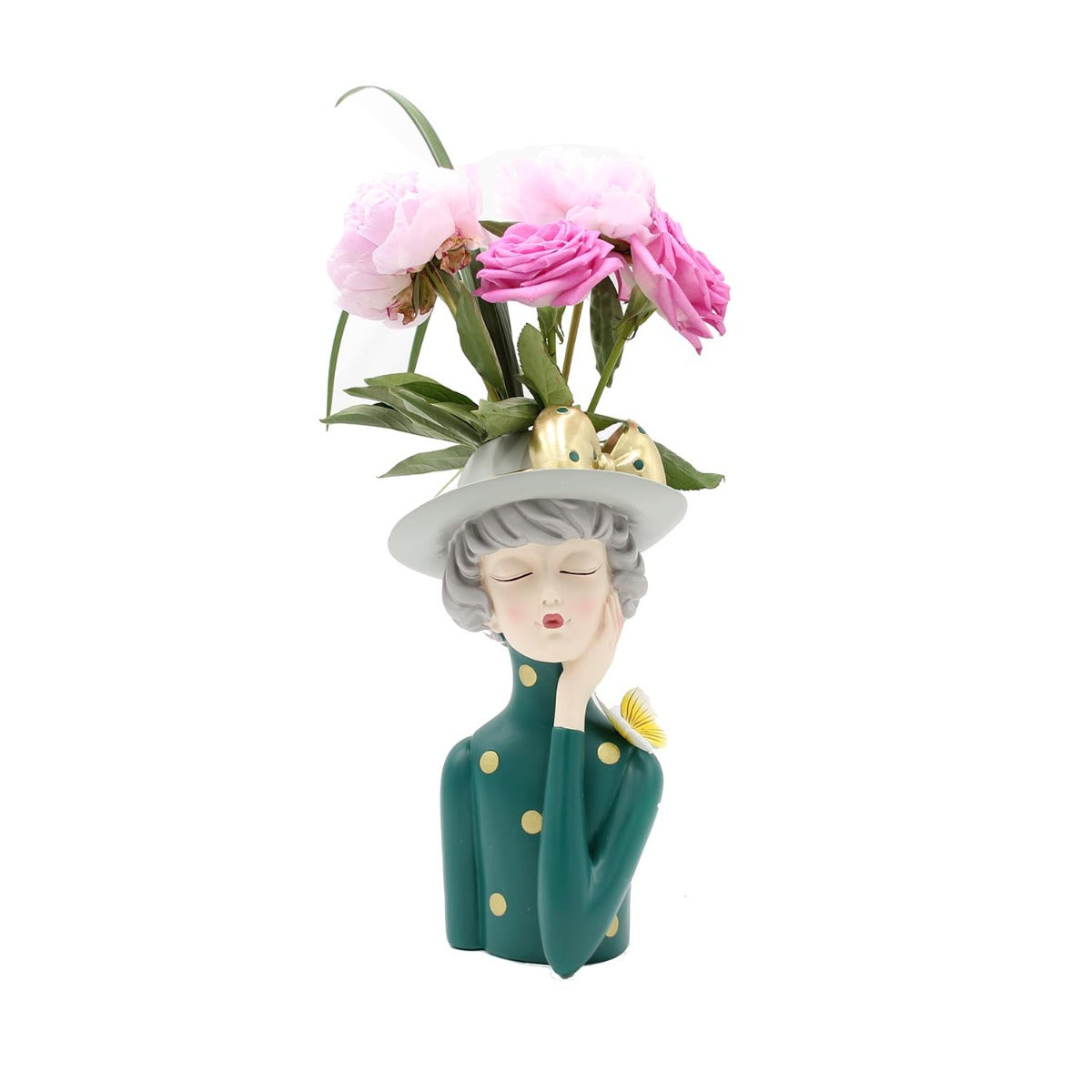 Scultura Mezzo Busto Donna con Cappello Portafiori - YCY-Z024
