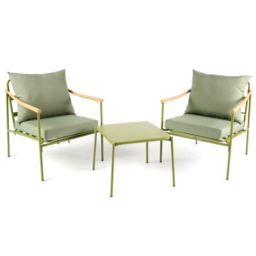 Set da Giardino 2 Poltrone con Tavolino in Acciaio verde | Arredo Outdoor EDG - 7400021A771