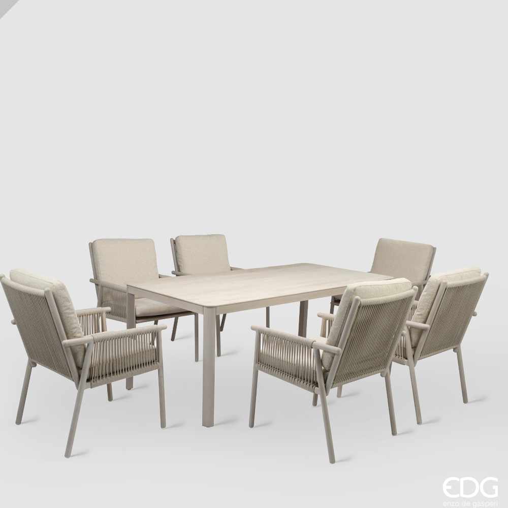 Set da Giardino EDG Righe 7 Pezzi – Set Pranzo Color Sabbia in Alluminio