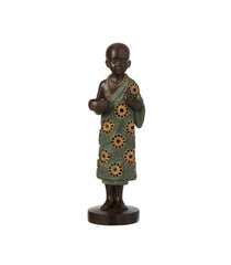 Statuetta porta T-Light Monaco tibetano in resina verde/oro - 11645