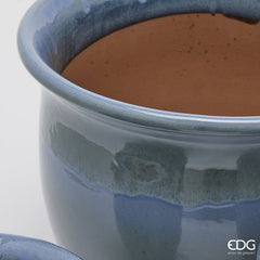 Vaso Cachepot Bombato in Terracotta Azzurra H24 D30 EDG Enzo De Gasperi