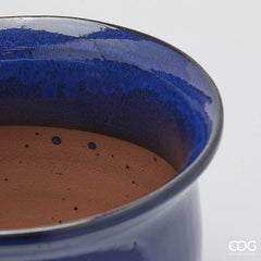 Vaso Cachepot Bombato in Terracotta Blu H32 D38 EDG Enzo De Gasperi