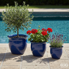 Vaso Cachepot Bombato in Terracotta Blu H24 D30 EDG Enzo De Gasperi