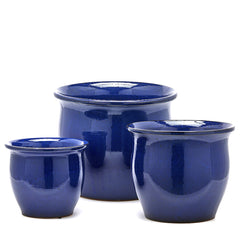 Vaso Cachepot Bombato in Terracotta Blu H32 D38 EDG Enzo De Gasperi