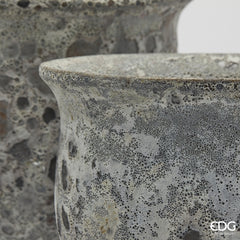 Vaso Cachepot Bombato in Terracotta con Finitura anticata White Grey H32 D38 EDG Enzo De Gasperi