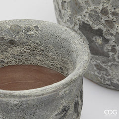 Vaso Cachepot Bombato in Terracotta con Finitura anticata White Grey H20 D23  EDG Enzo De Gasperi