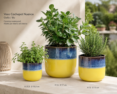Vaso Cachepot Nuance Rotondo Giallo/Blu H10,5 D10,5 Cm – EDG Enzo De Gasperi